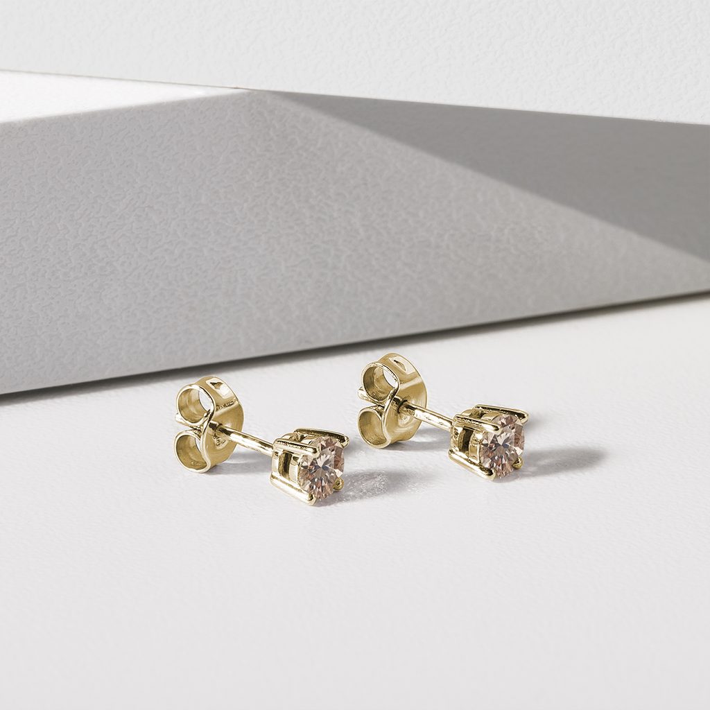 Champagne diamond stud earrings in yellow gold | KLENOTA