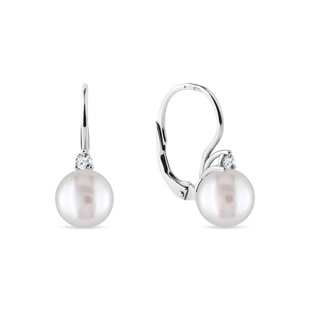 Ohrringe aus Weißgold mit Perle und Diamanten | KLENOTA