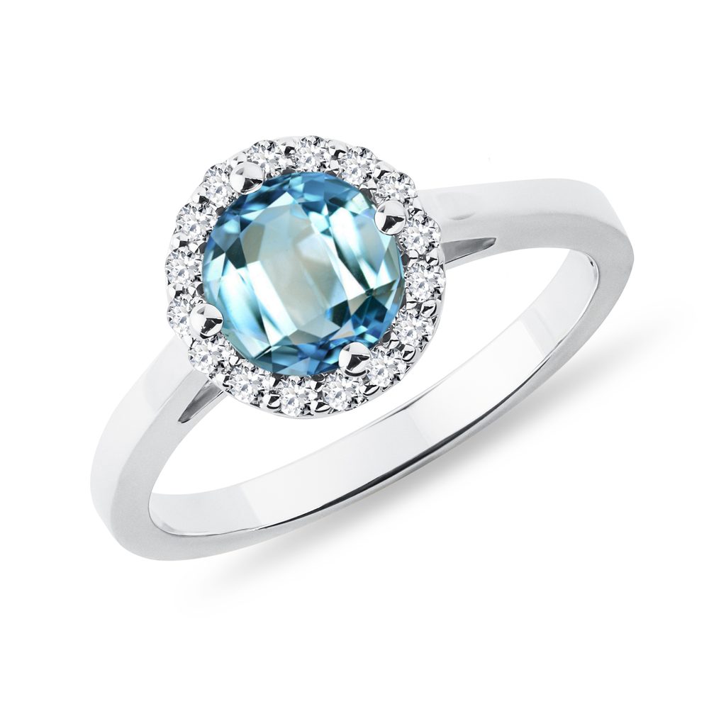 Bague en or blanc Halo avec topaze et diamants KLENOTA