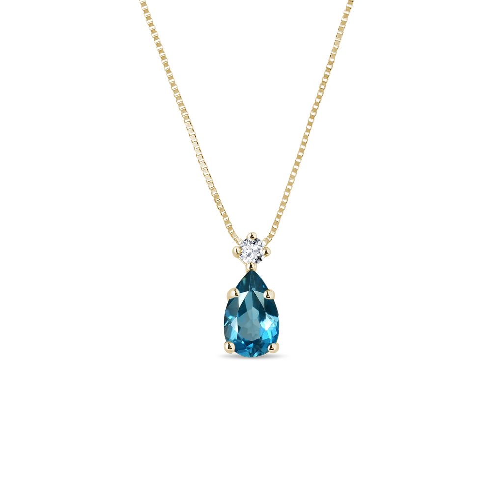 Collier en or jaune avec topaze London Blue et diamant | KLENOTA