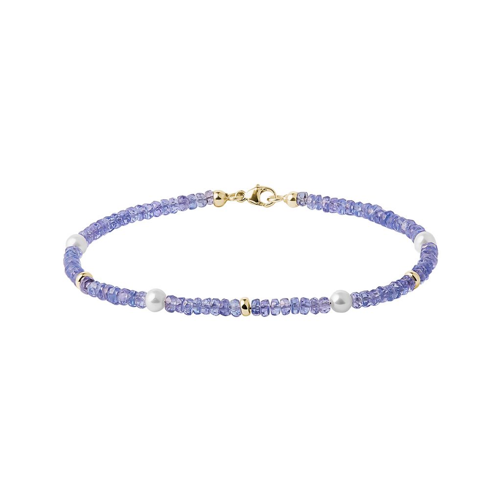 Bracelet en or jaune avec tanzanites et perles | KLENOTA