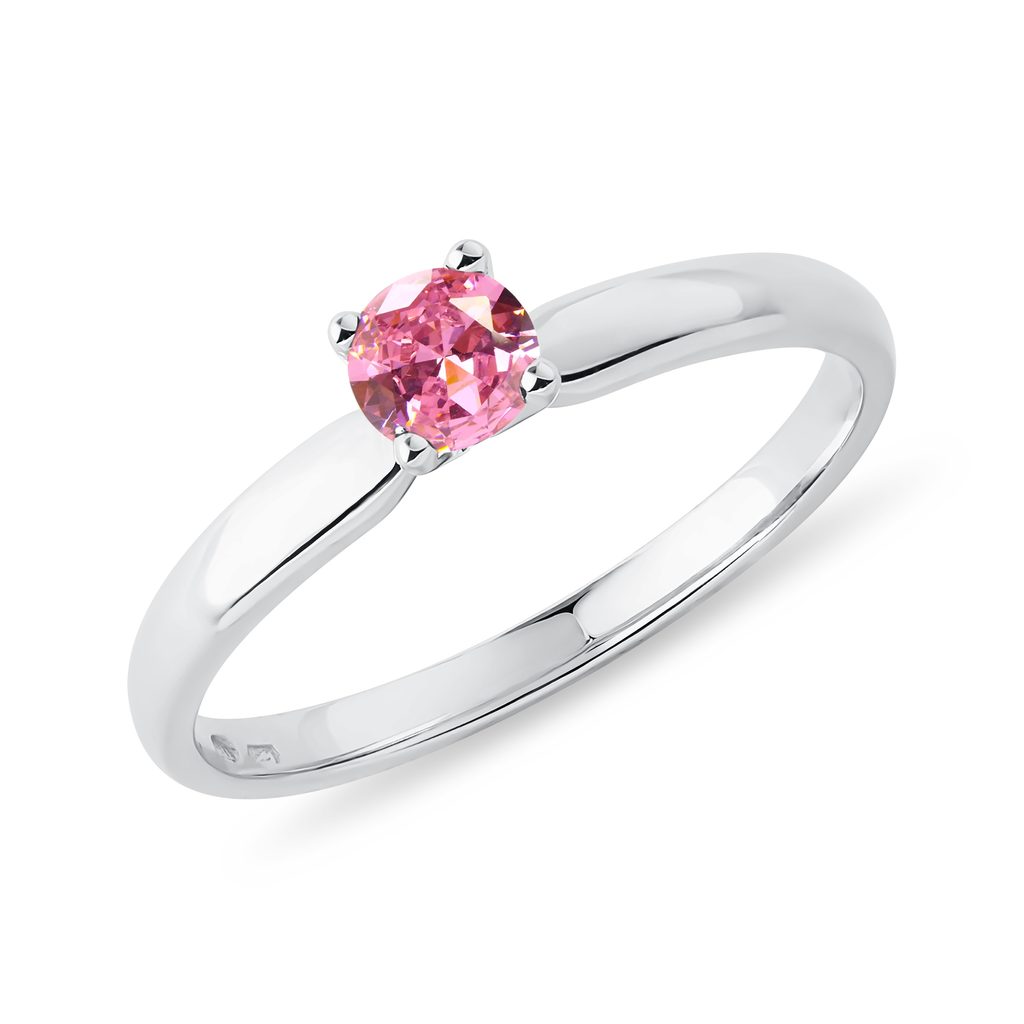 Prsten z bílého zlata s růžovým safírem | KLENOTA