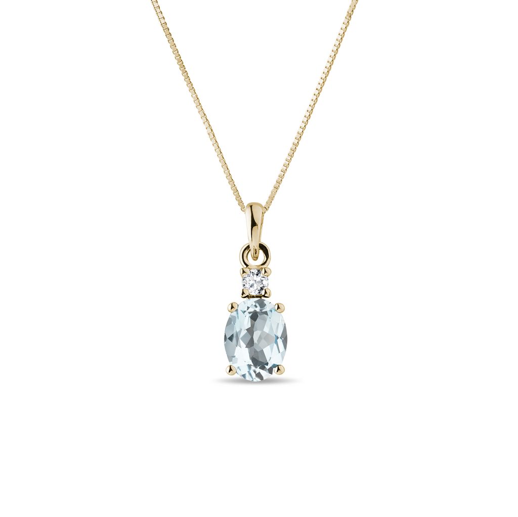Zlatý náhrdelník s akvamarínem a diamantem | KLENOTA