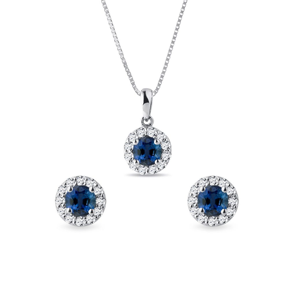 Raw Sapphire Necklace and Earrings Set, White Gold by Uniquelan Jewelry