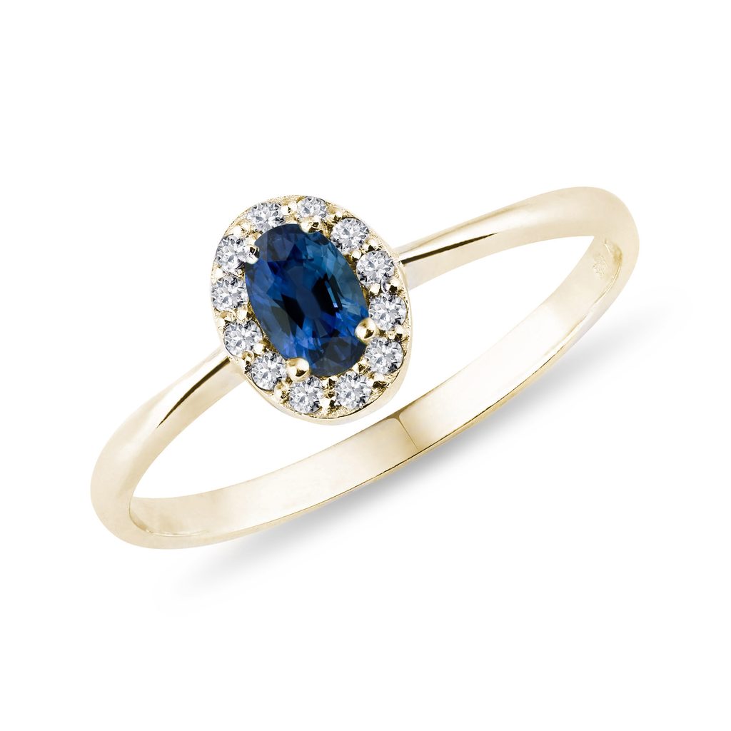 Halo prsteň zo zlata s oválnym zafírom a diamantmi | KLENOTA