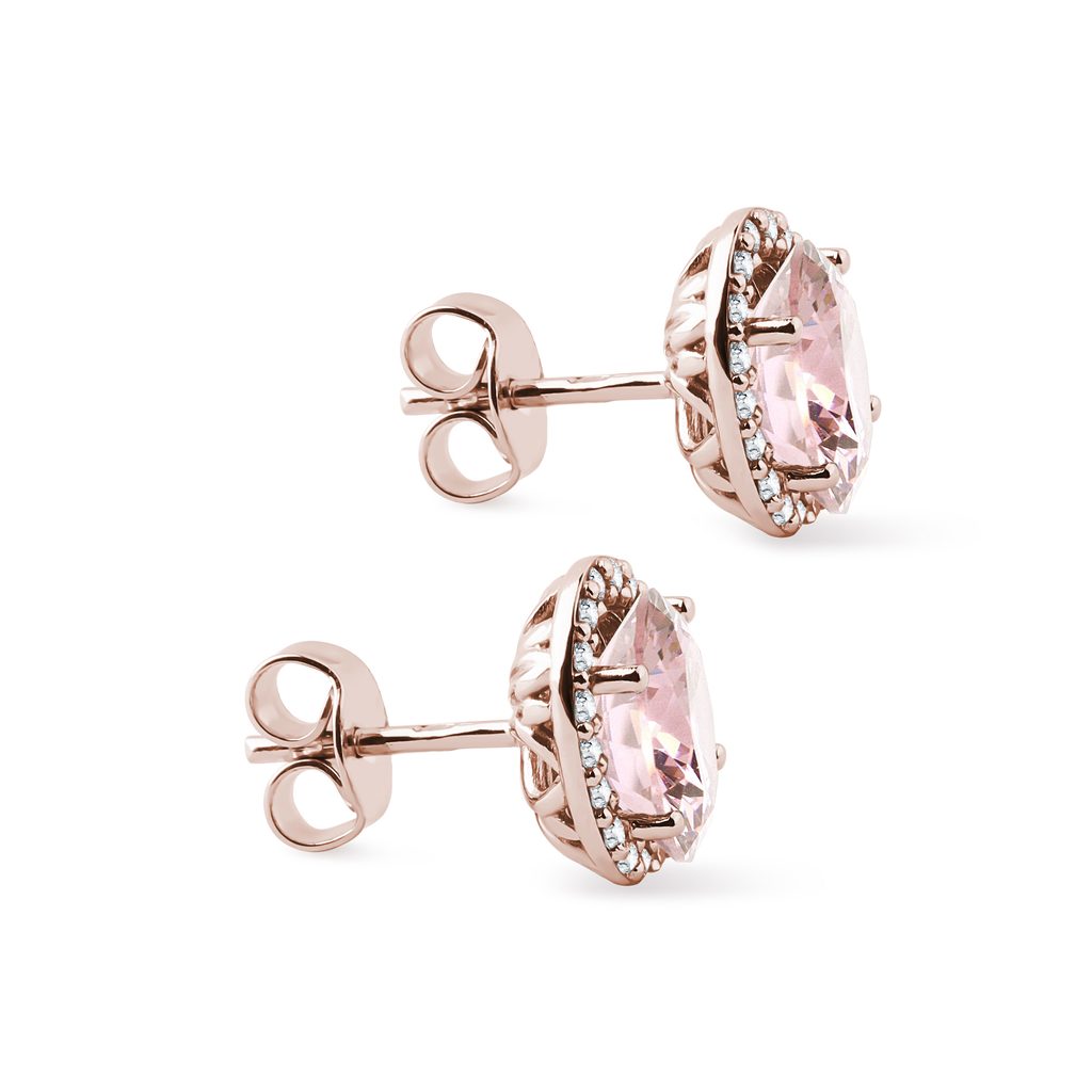 Morganite and Diamond Earrings in Rose Gold | KLENOTA