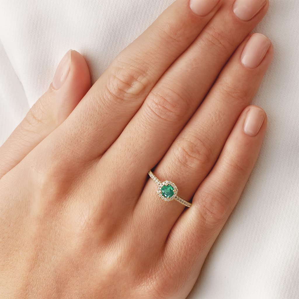 Nature Inspired Rose Flower Green Emerald Engagement Ring Set Branch L –  FGEM RING
