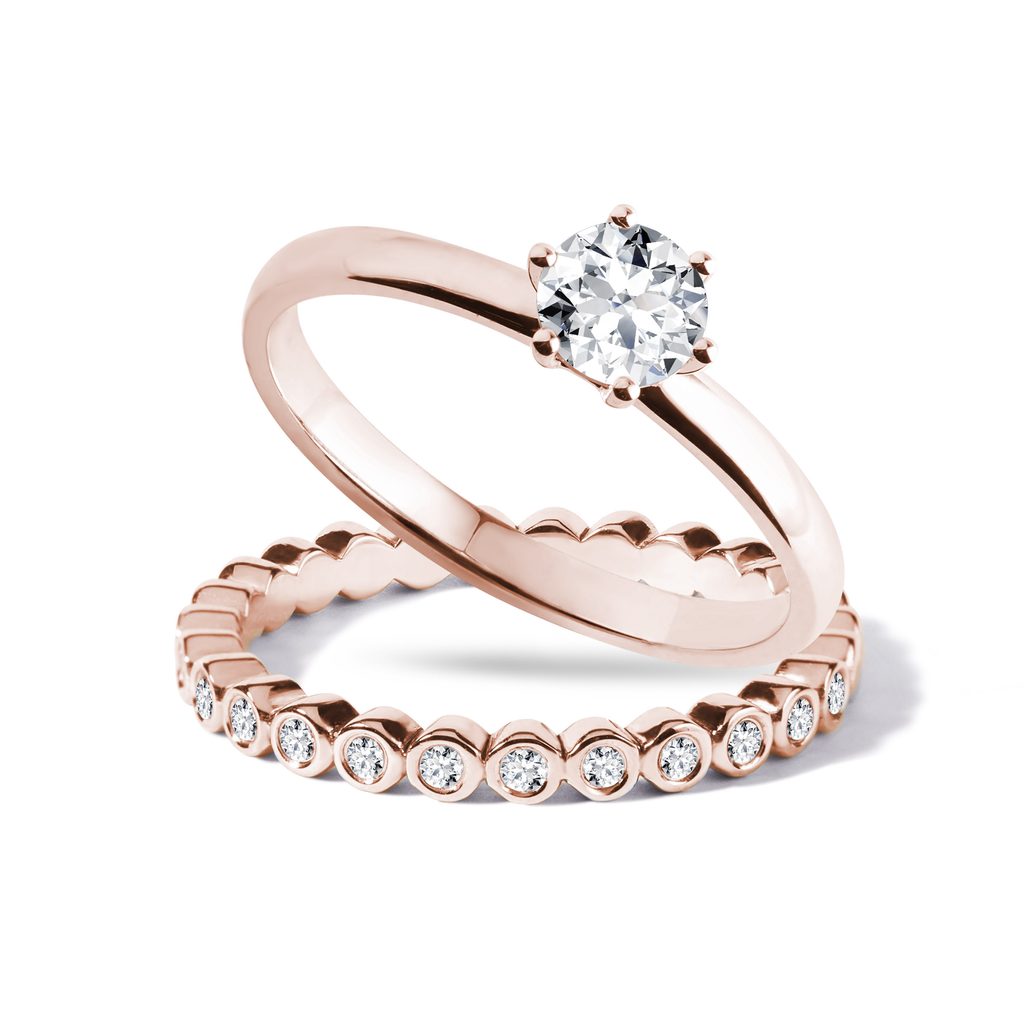 Set zásnubního a snubního prstenu v růžovém zlatě | KLENOTA