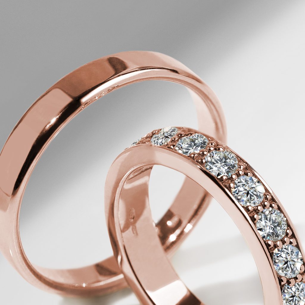 Wedding ring set with diamonds in rose gold | KLENOTA