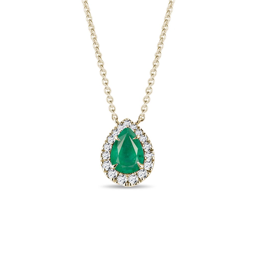ALARRI 12.95 Carat 14K Solid Gold Necklace Diamond Briolette Emerald with 18 Inch Chain Length