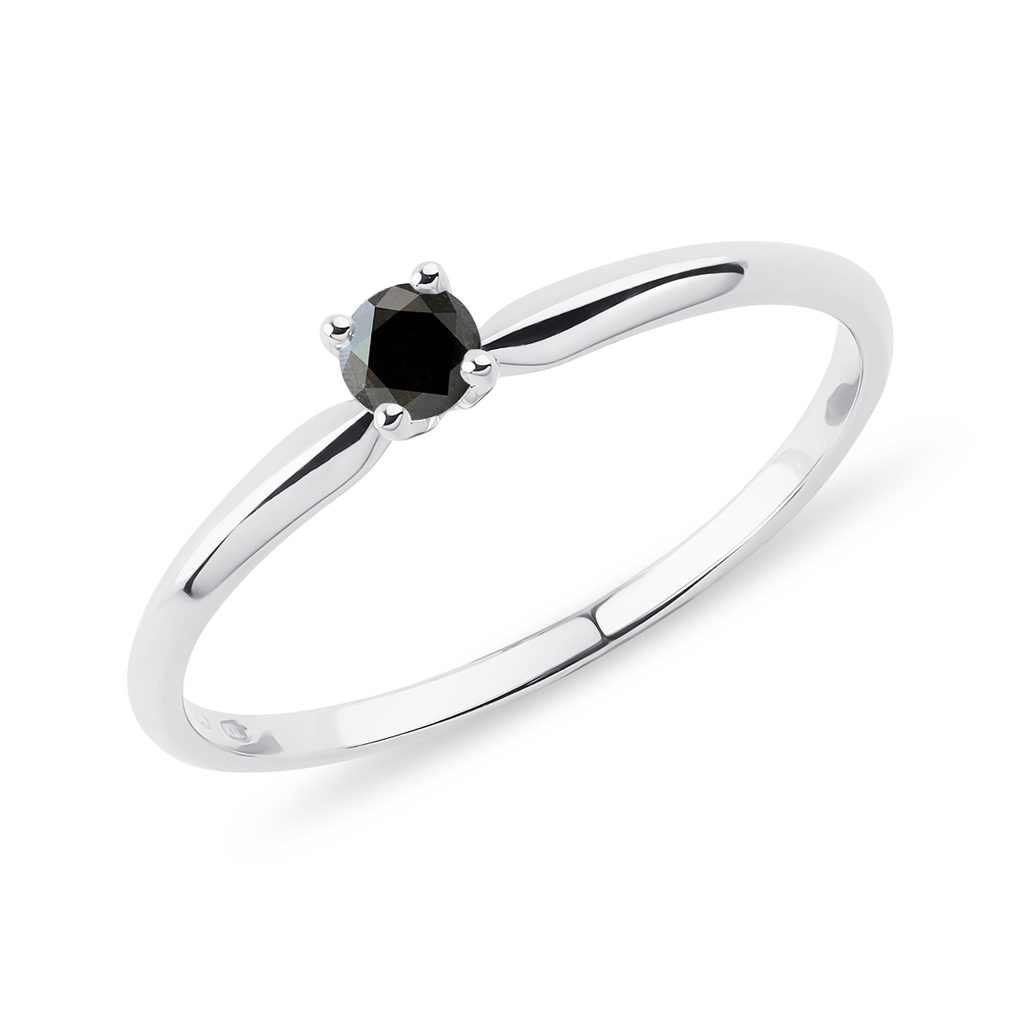 Engagement Ring with Black Diamond in White Gold | KLENOTA