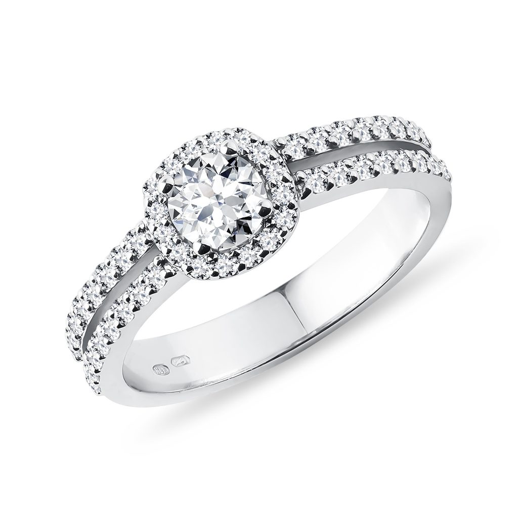 Luxusný diamantový prsteň z bieleho 14 kt zlata | KLENOTA