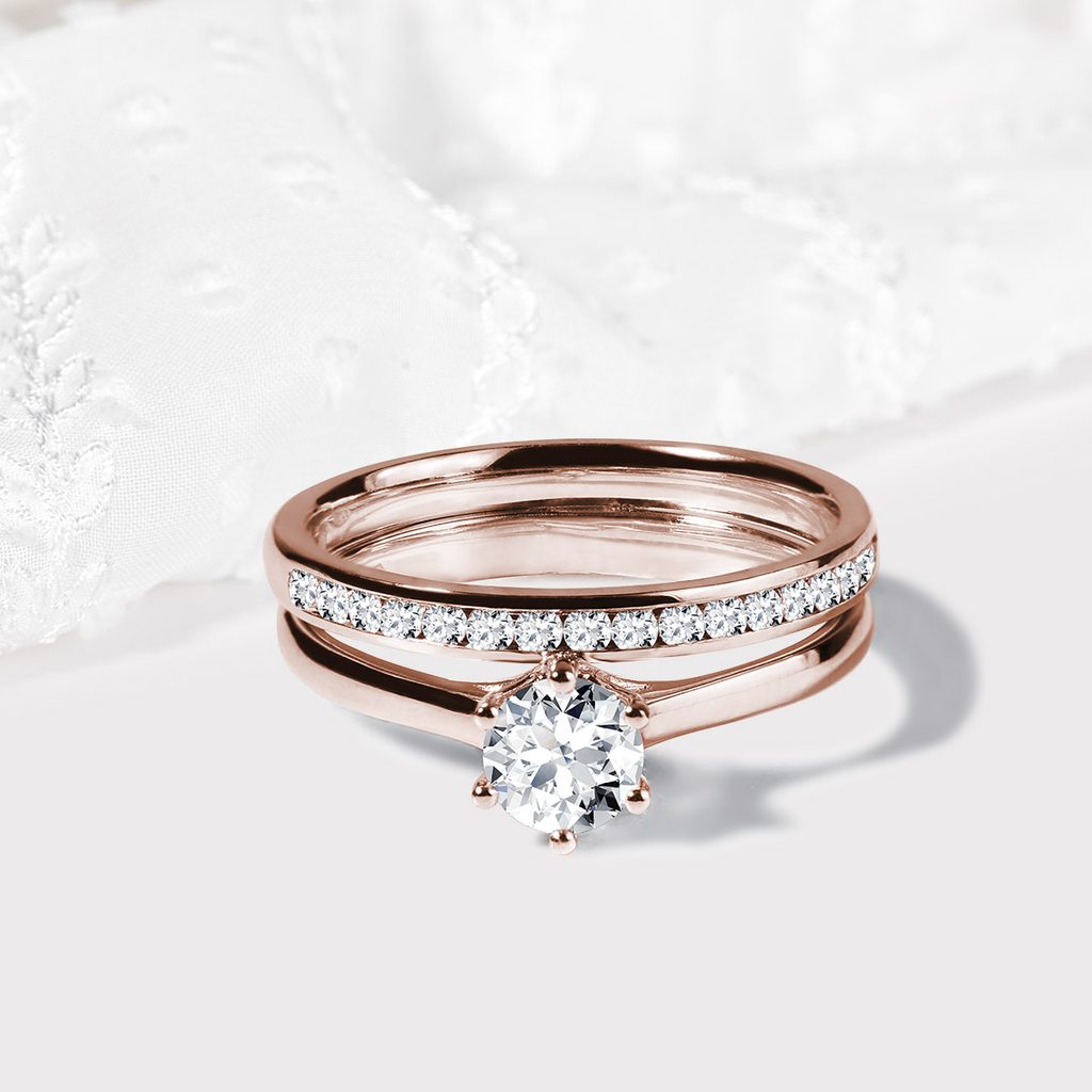 Engagement and Wedding Ring in Rose Gold | KLENOTA