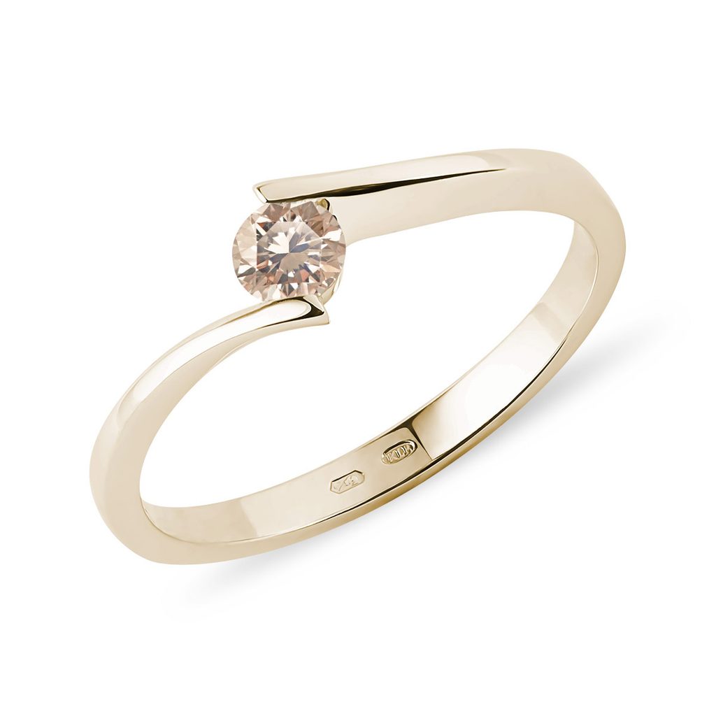 Spiral ring with champagne diamond in yellow gold | KLENOTA