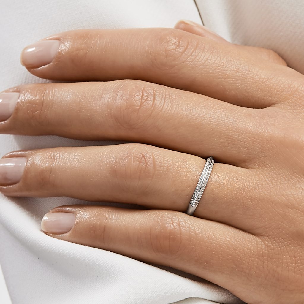 White Gold Half-Round Eternity Wedding Ring Set | KLENOTA
