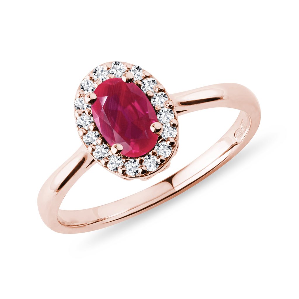 Ruby ​​ring with diamonds in rose gold | KLENOTA