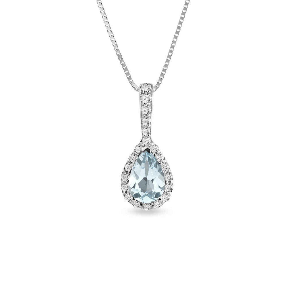 Aquamarine and diamond necklace in white gold | KLENOTA