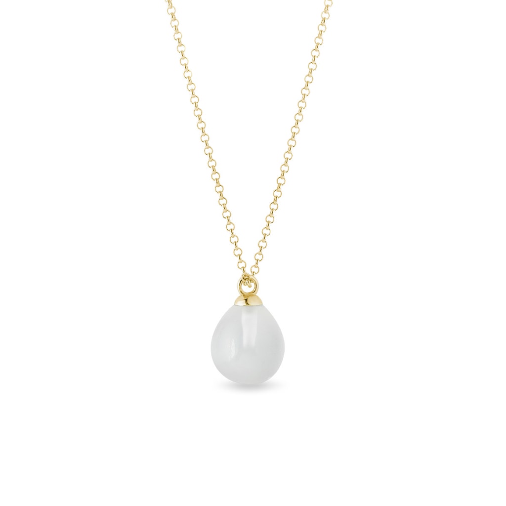 Zlatý náhrdelník s bielym mesačným kameňom | KLENOTA