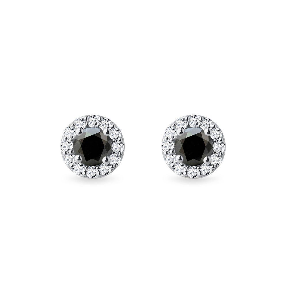Boucles d'oreilles en or blanc avec diamants noirs et diamants | KLENOTA