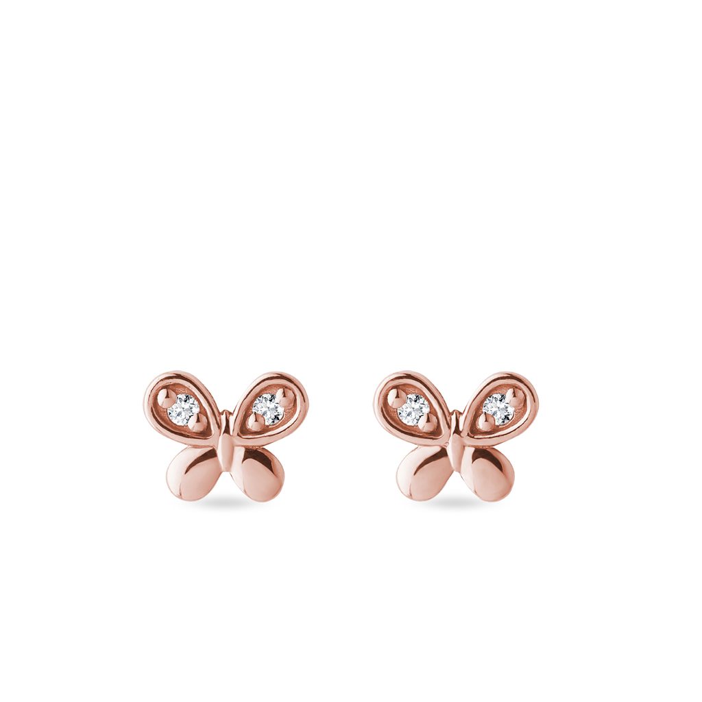 Boucles d'oreilles Papillons en or rose avec diamants | KLENOTA