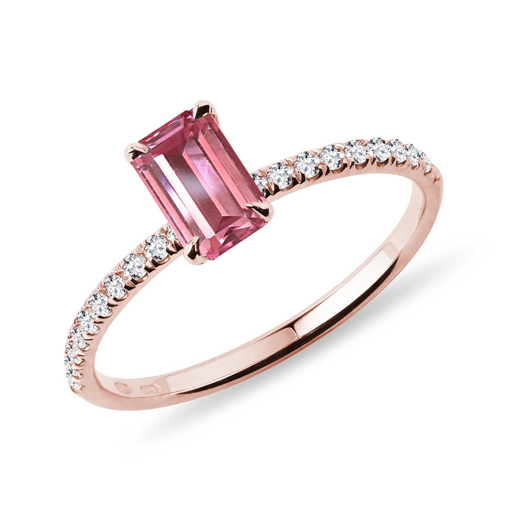 Prsten s turmalínem a diamanty v růžovém zlatě | KLENOTA