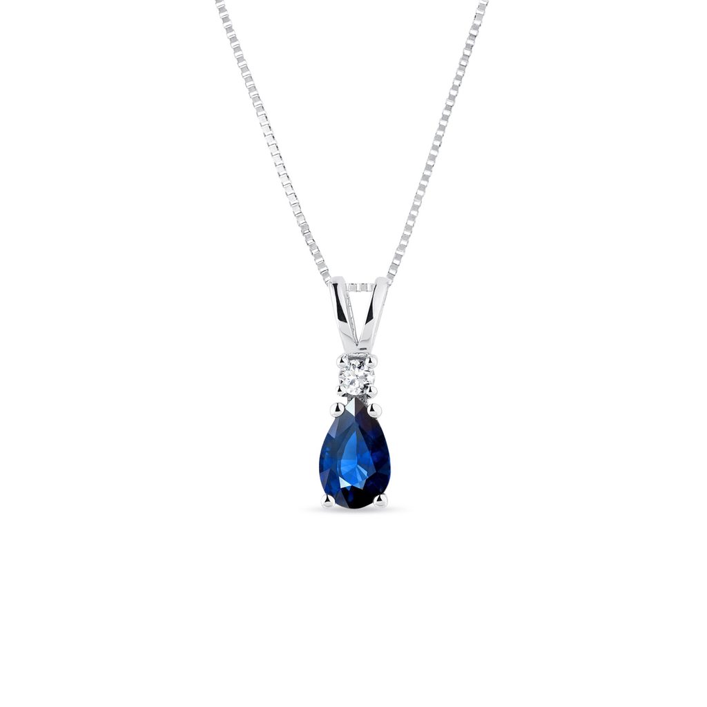 Details about   14K White Gold 0.02 ct Diamond and Sapphire Pendant Necklace 