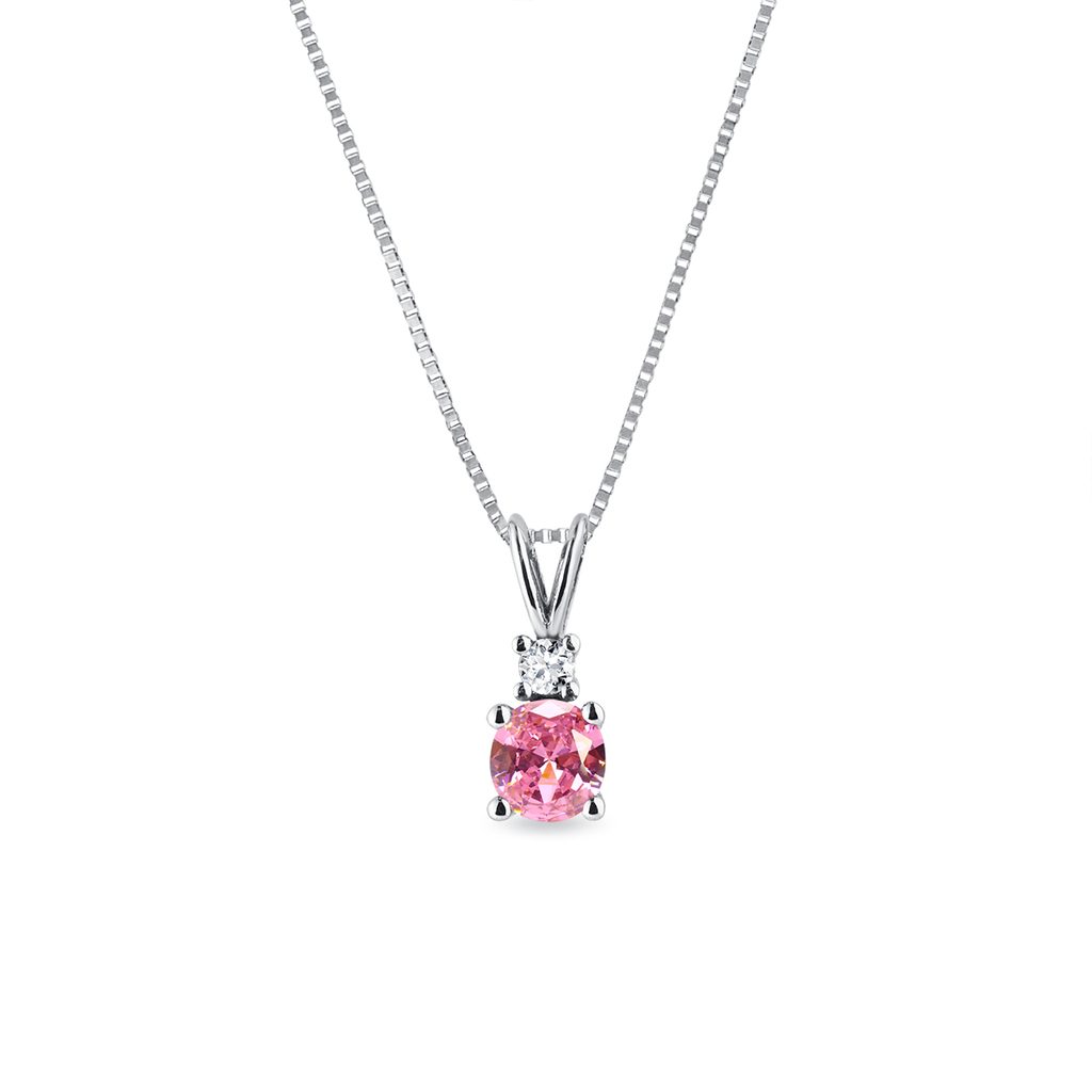 Heart Necklace with Pink Sapphire in White Gold KLENOTA