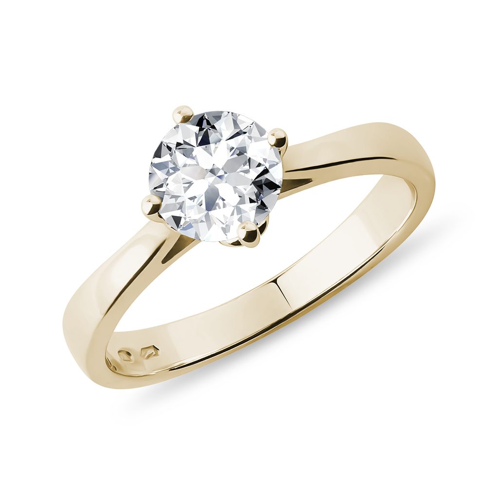 Bague de fiançailles en or jaune avec diamant taille brillant 0,8 ct |  KLENOTA
