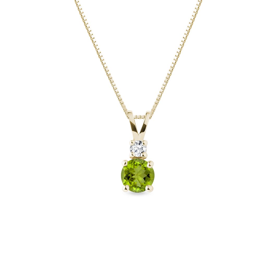 Round Olivine and Diamond Necklace in Gold | KLENOTA