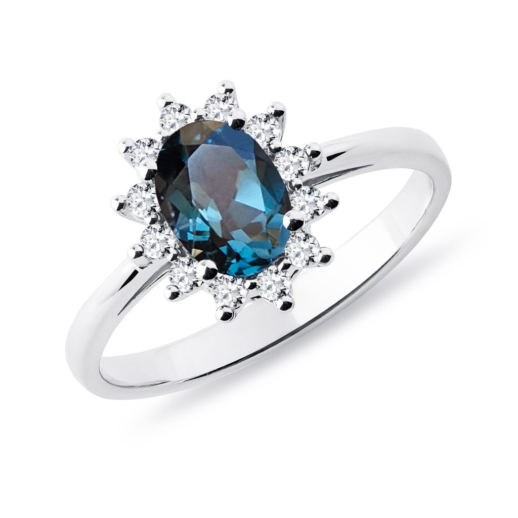 Dark Topaz and Diamond Ring in White Gold