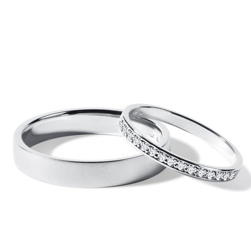 White Gold Wedding Ring Set with Diamond Half Eternity Ring KLENOTA