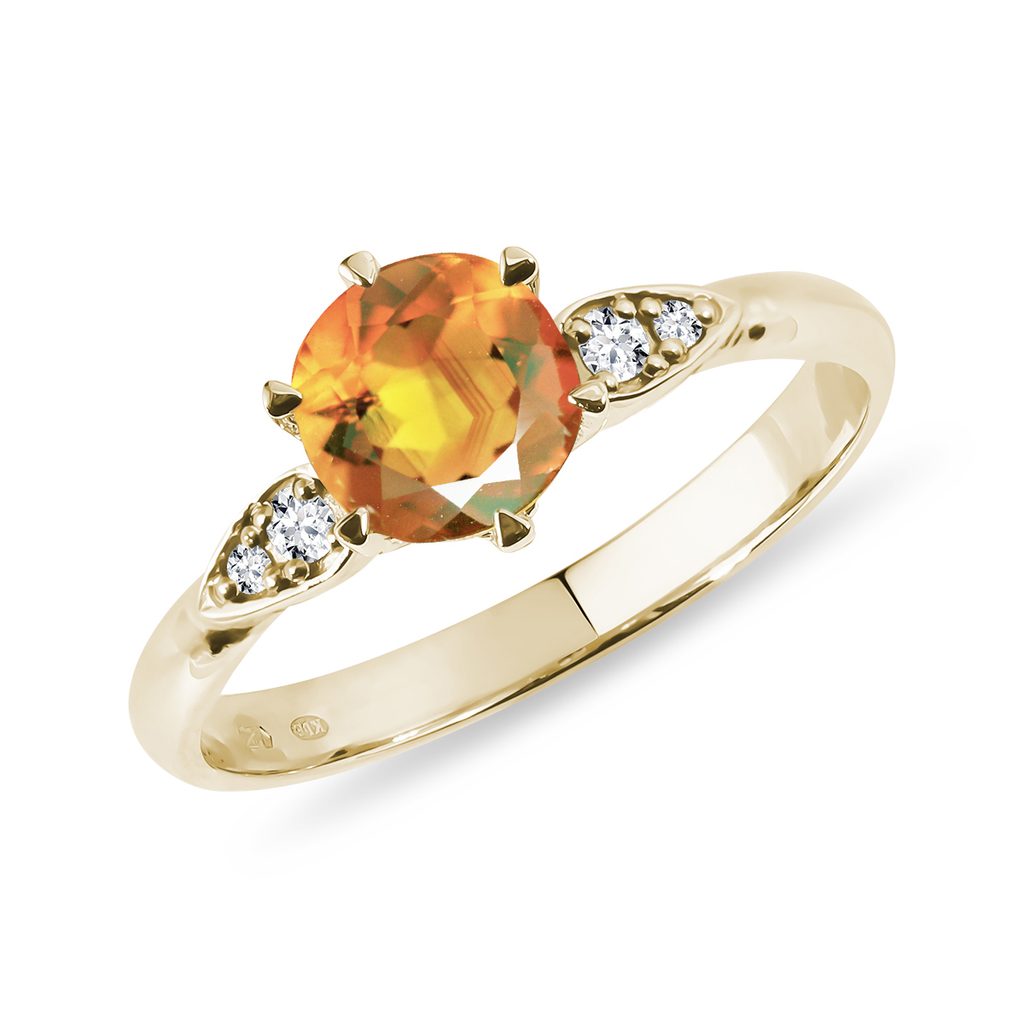 Citrínový prsteň zo žltého zlata s diamantmi | KLENOTA