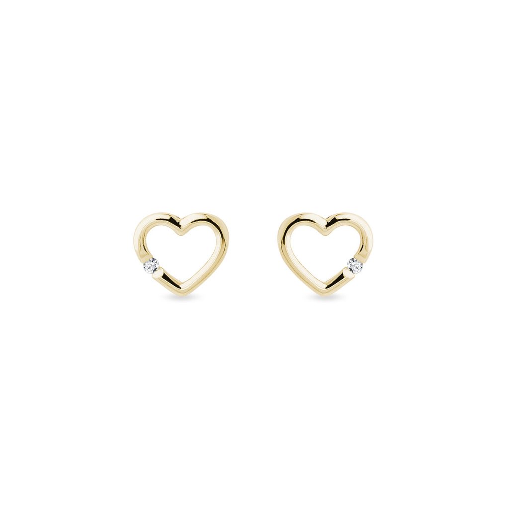 Diamond Heart Earrings in Yellow Gold | KLENOTA