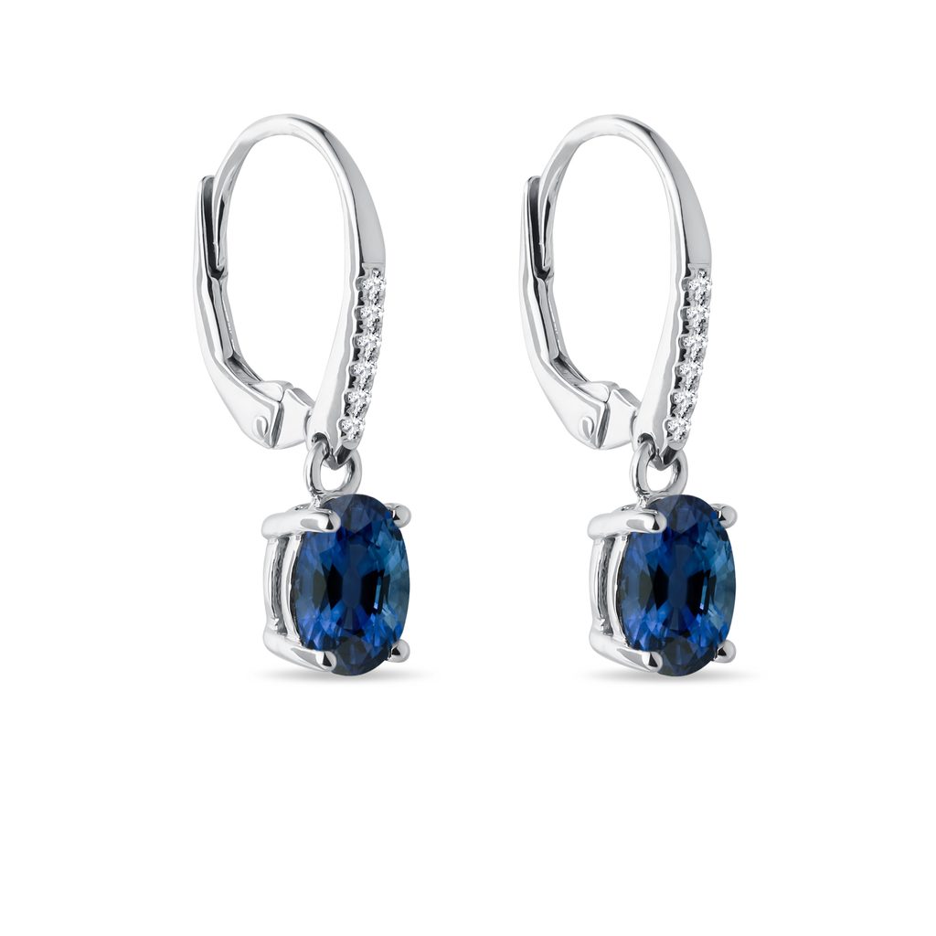 Sapphire and Diamond White Gold Earrings | KLENOTA
