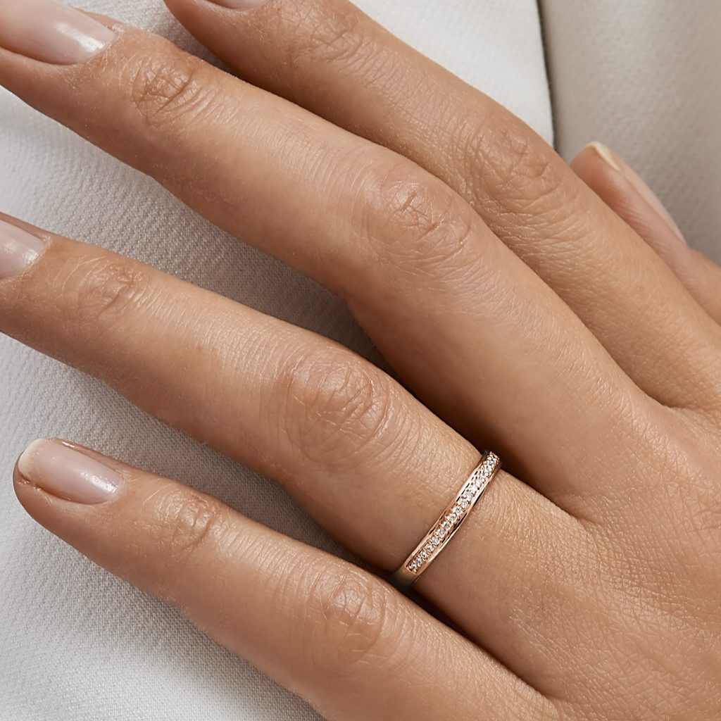 Diamond Half Eternity Rose Gold Wedding Ring Set | KLENOTA