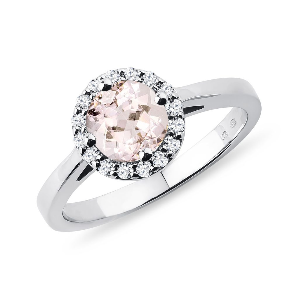 Custom Peach Trillion Morganite Engagement Ring 14K White Gold