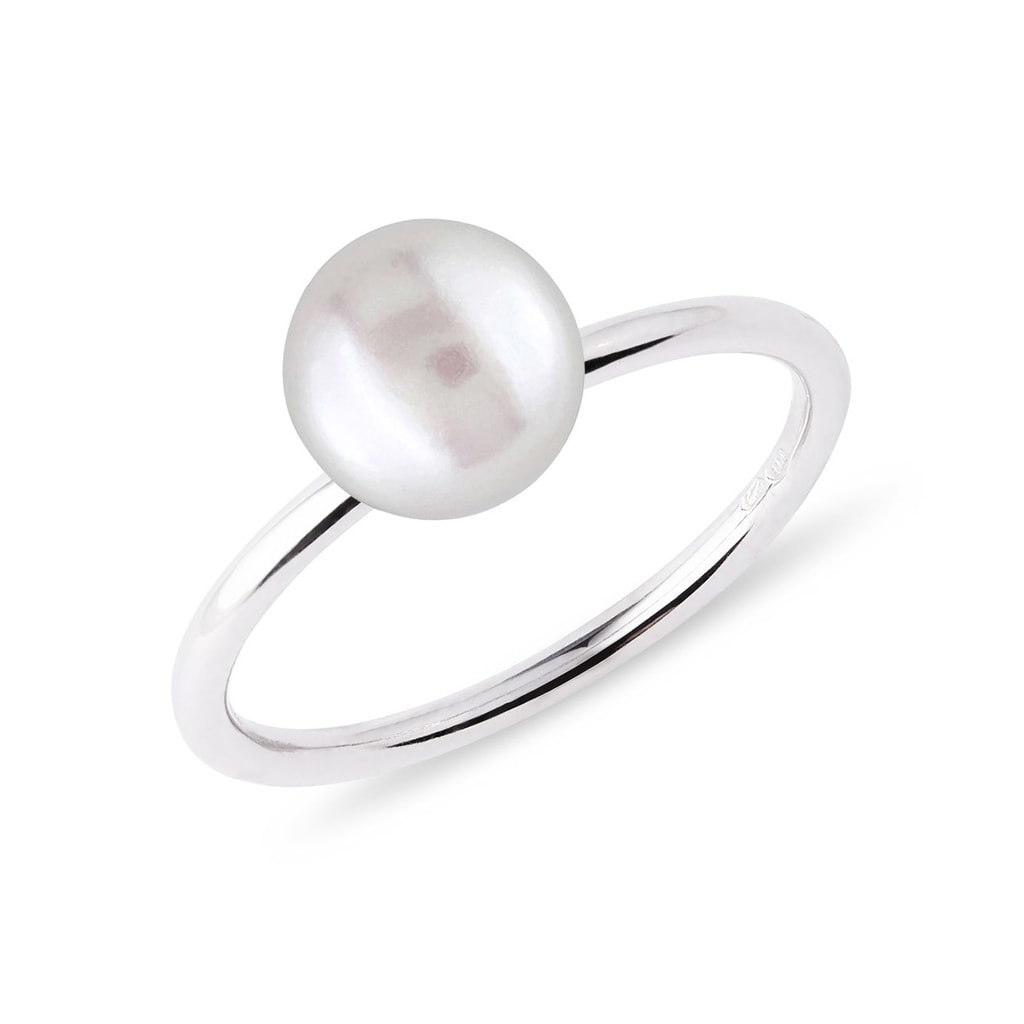 7 mm freshwater pearl ring in white gold | KLENOTA