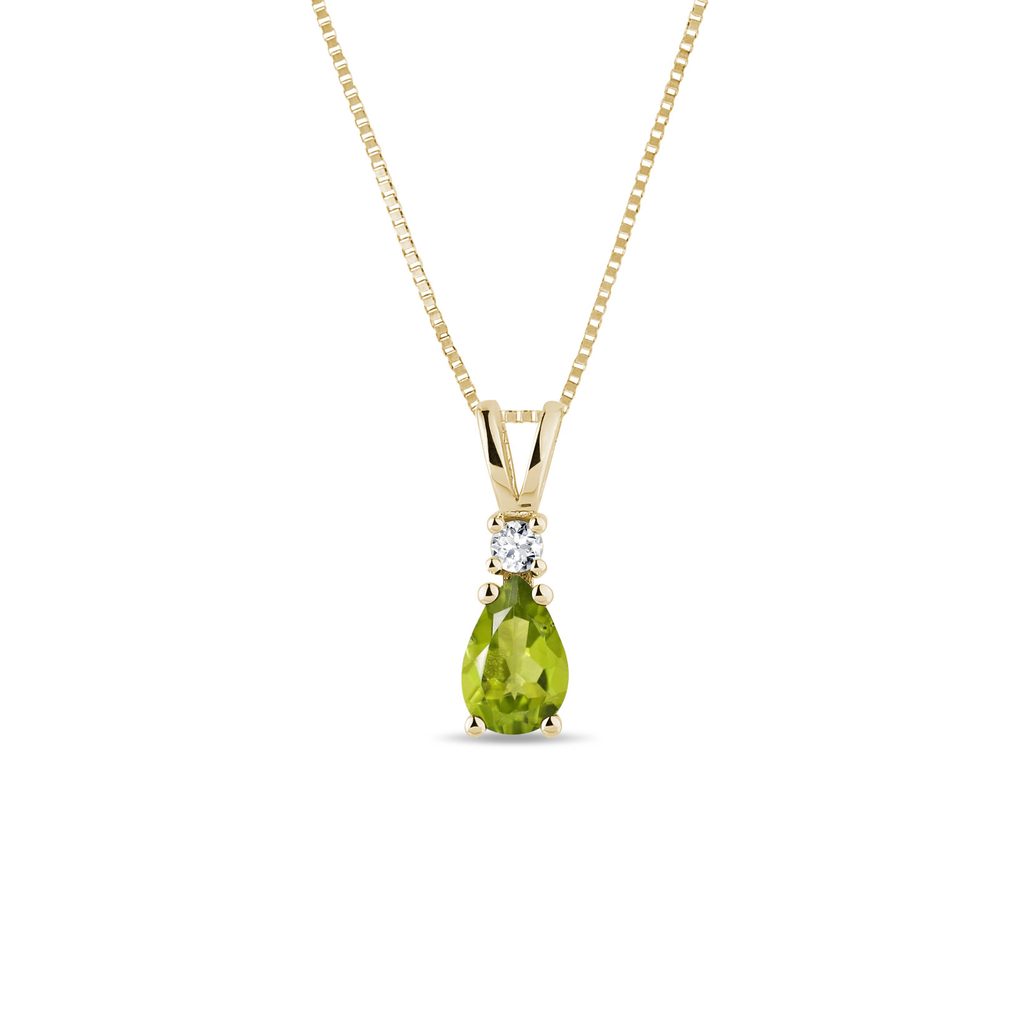 Zlatý náhrdelník s olivínem a briliantem | KLENOTA