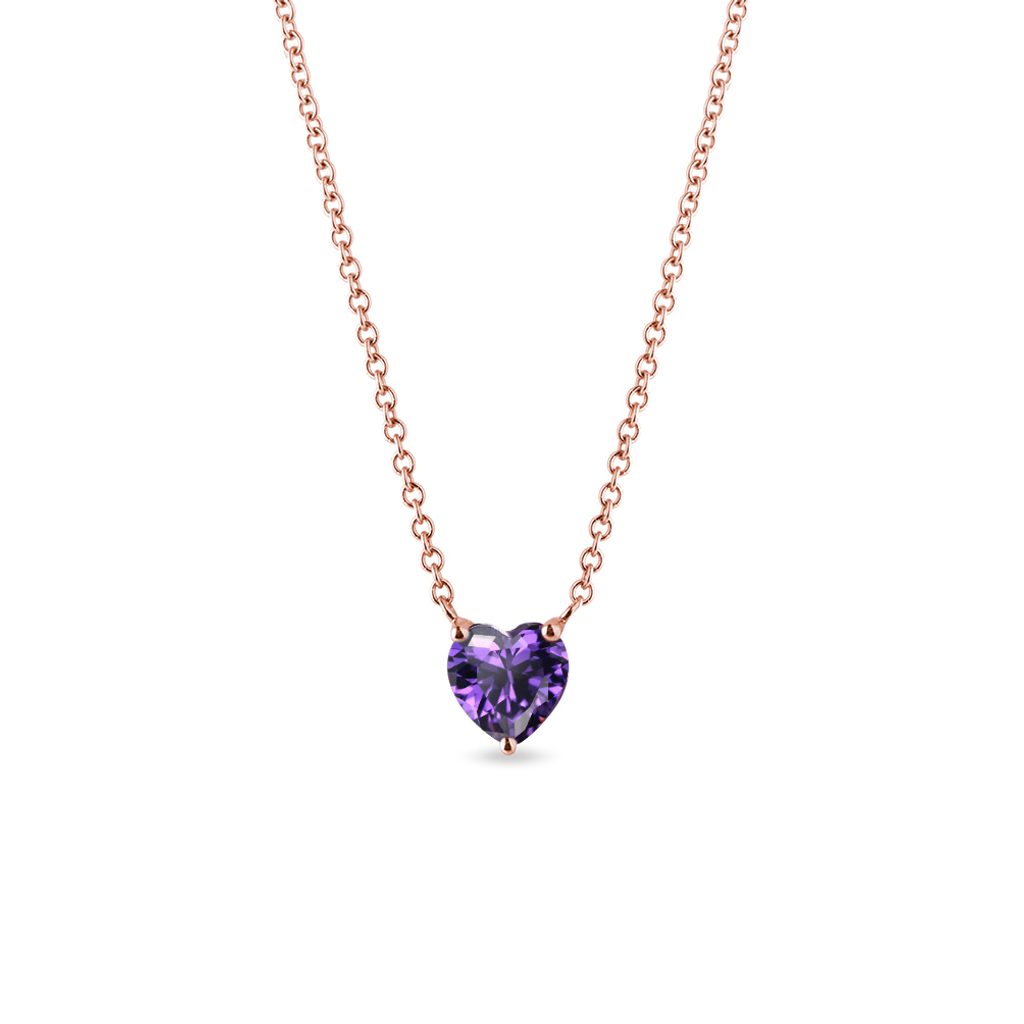 Small Heart Necklace with Amethyst in Rose Gold | KLENOTA