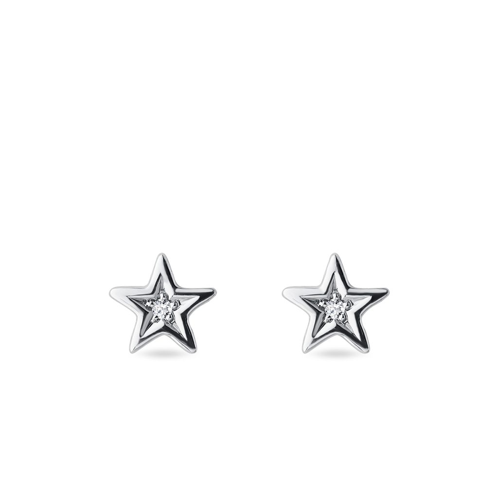 Boucles d'oreilles motif étoile en or blanc avec diamants | KLENOTA