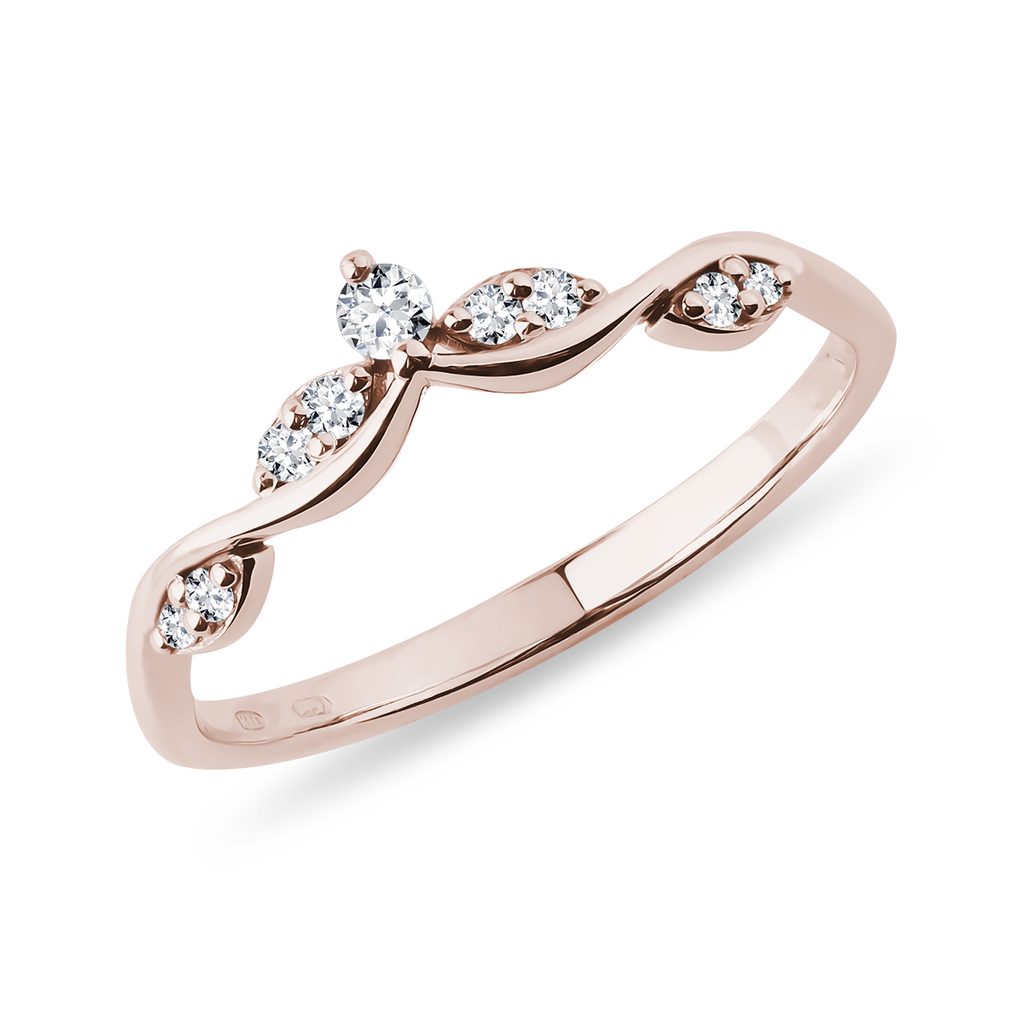 Rose Gold Ring with Small Brilliant Cut Diamonds | KLENOTA