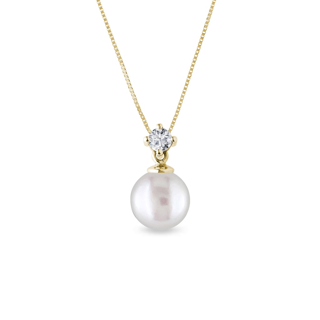 Collier en or avec diamant et perle blanche | KLENOTA