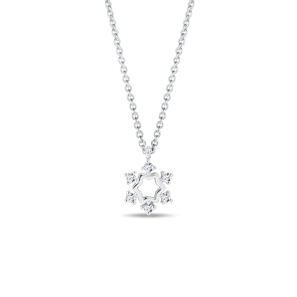 Diamantový náhrdelník vločka v bílém 14k zlatě | KLENOTA