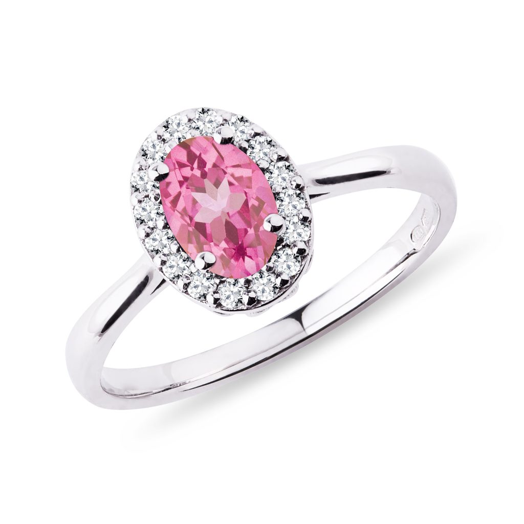 Zlatý prsten s růžovým safírem a brilianty | KLENOTA