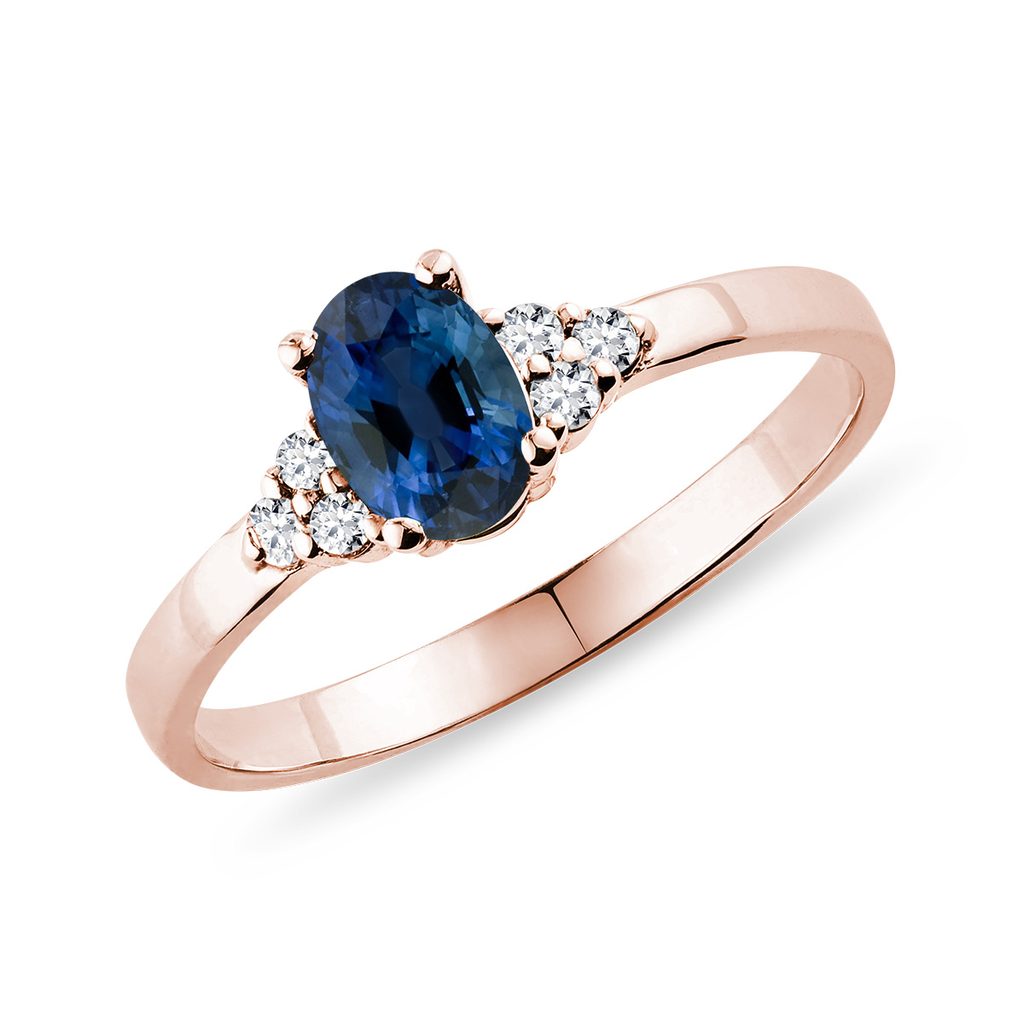Ring with Sapphire and Diamonds in Rose Gold | KLENOTA
