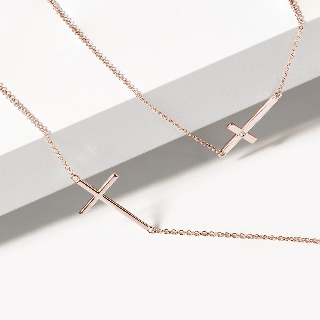 Dainty Sideways Brushed Metal Cross Necklace (GOLD, ROSE GOLD OR SILVE -  FENNO FASHION, LLC