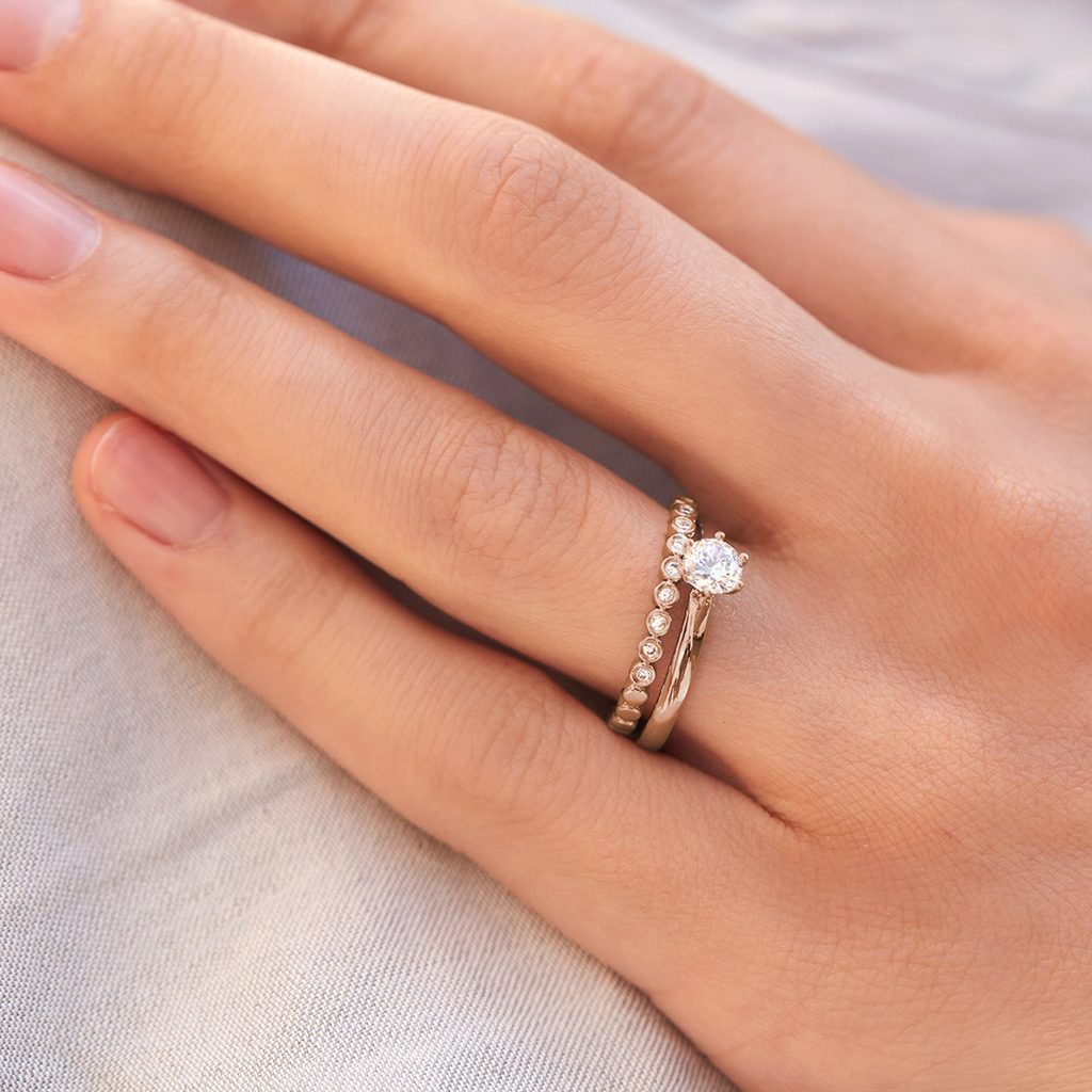 Set of Engagement and Wedding Ring in Rose Gold | KLENOTA
