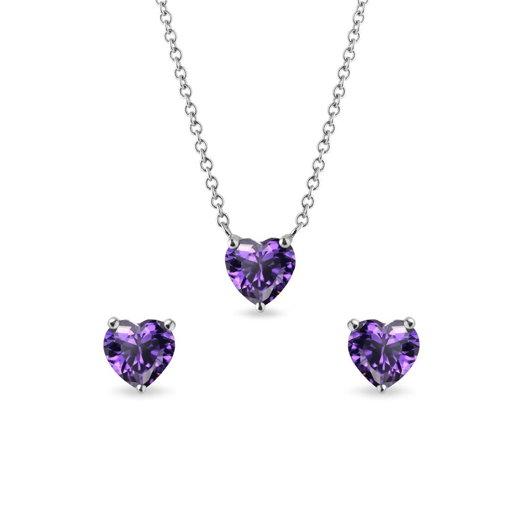 Amethyst Heart Earring and Necklace Set | KLENOTA