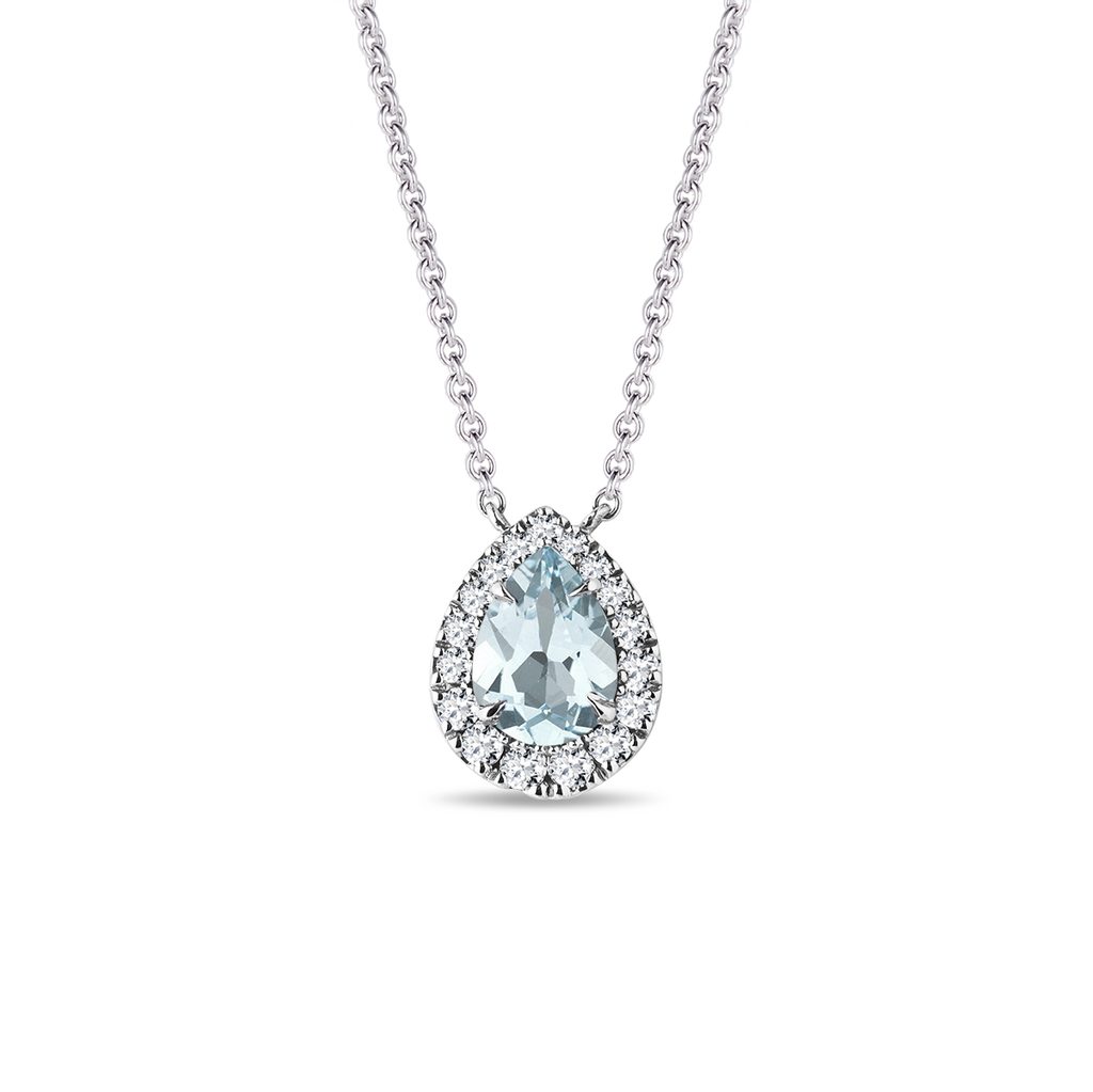 Elegantní diamantový náhrdelník s akvamarínem v bílém zlatě | KLENOTA