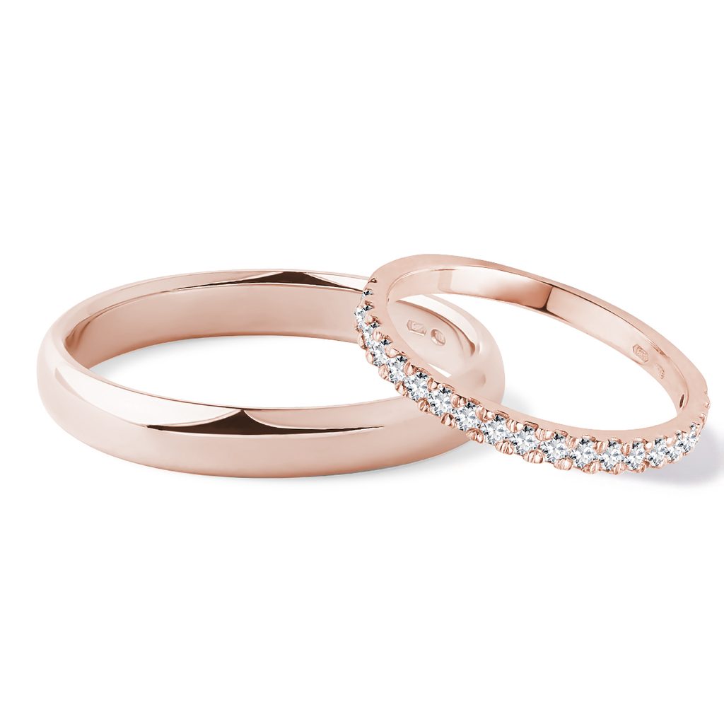 Snubní prsteny z růžového 14k zlata s brilianty | KLENOTA